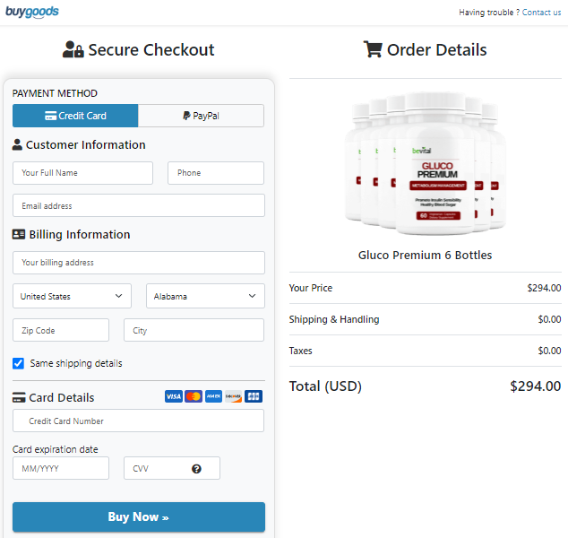 Gluco Premium Order Page